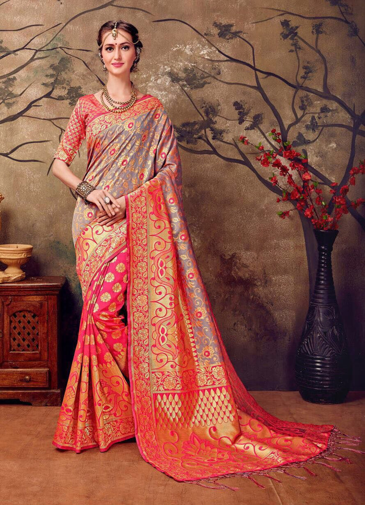 Pink & Golden Kanjivaram Silk Sarees