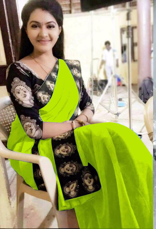 Green Chanderi Pure Cotton Sarees - Dailybuyys