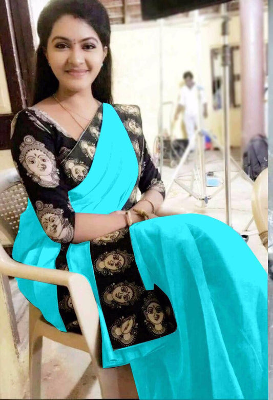 Sky Chanderi Pure Cotton Sarees - Dailybuyys