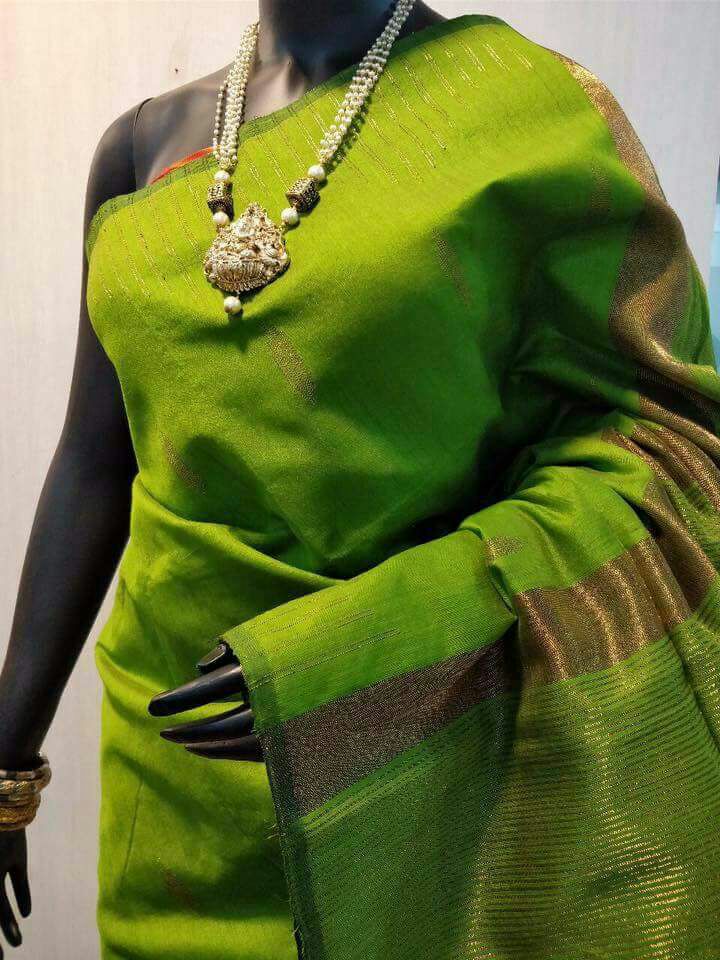 Green Zari Booty Pure Cotton Silk Sarees - Dailybuyys