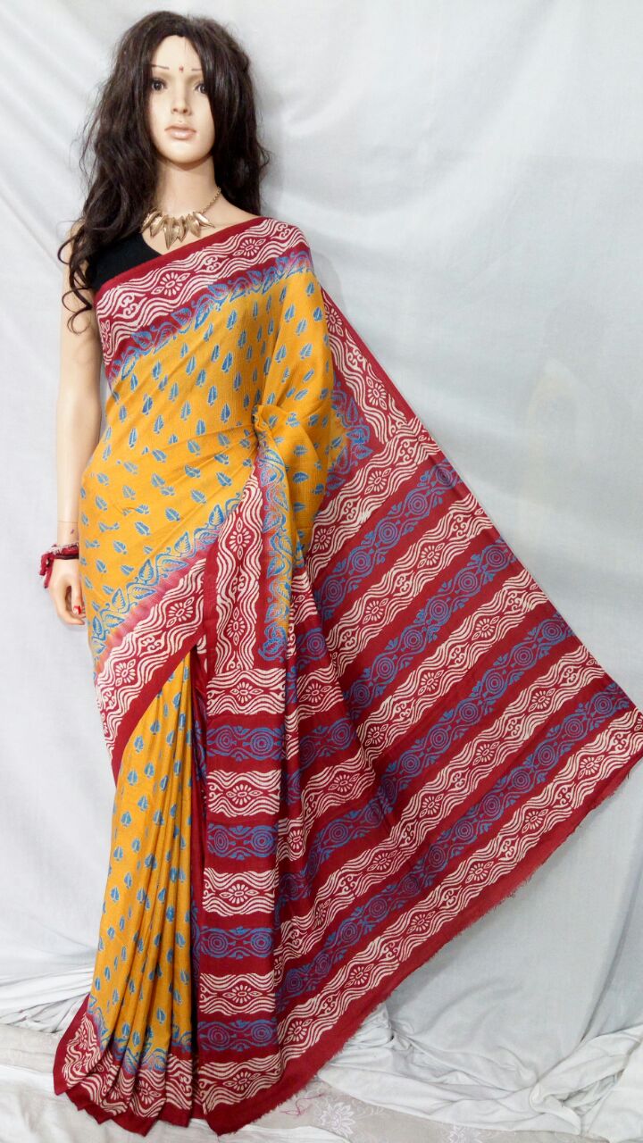 Yellow Pure Cotton Silk Sarees - Dailybuyys