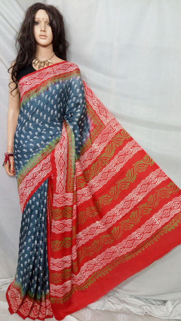 Blue Red Bengal Handloom Silk Sarees