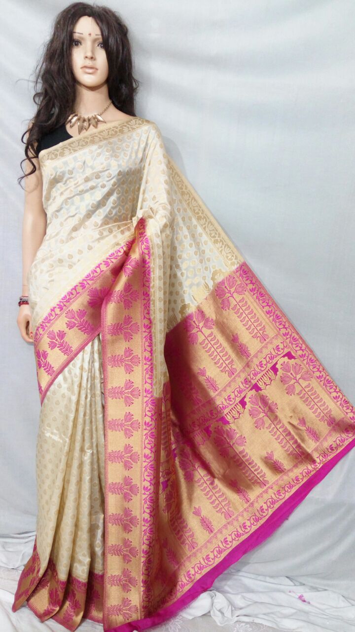 White Fancy Pure Cotton Silk Sarees - Dailybuyys