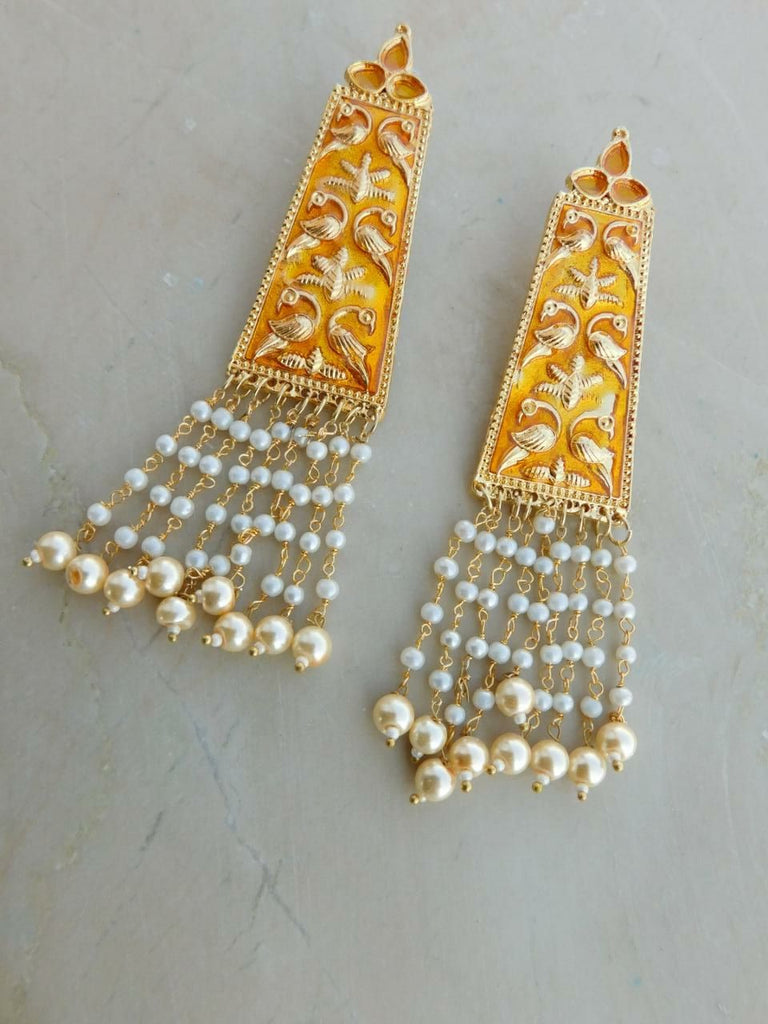Yellow Moti Earrings Get Extra 10% Discount on All Prepaid Transaction