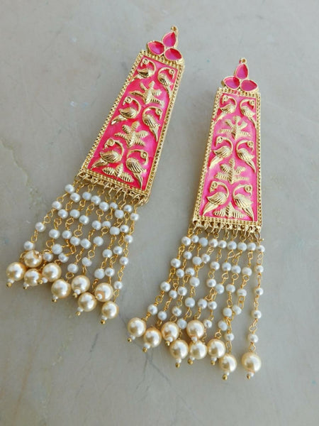 Pink Moti Earrings