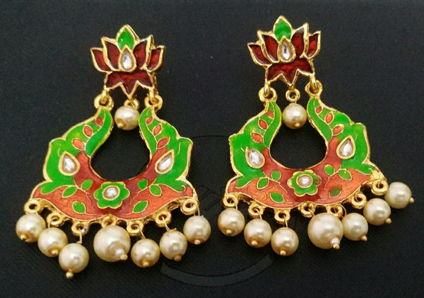 Green Kundan Meena Earrings