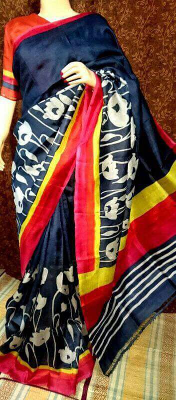 Blue Pure Silk Mark Certified Murshidabad Silk Sarees - Dailybuyys