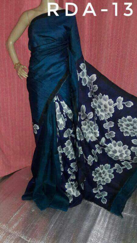 Blue Pure Silk Mark Certified Murshidabad Silk Sarees - Dailybuyys