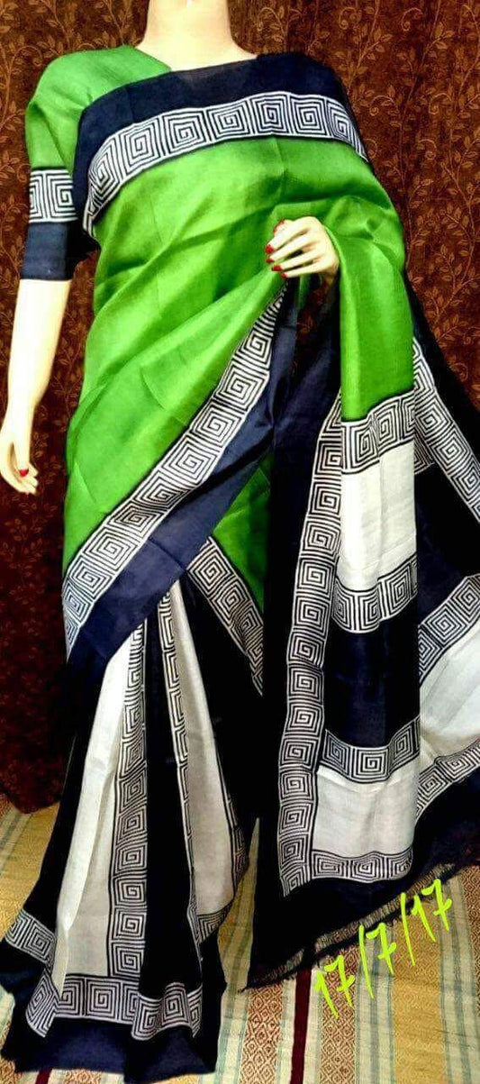 Green Pure Silk Mark Certified Murshidabad Silk Sarees - Dailybuyys