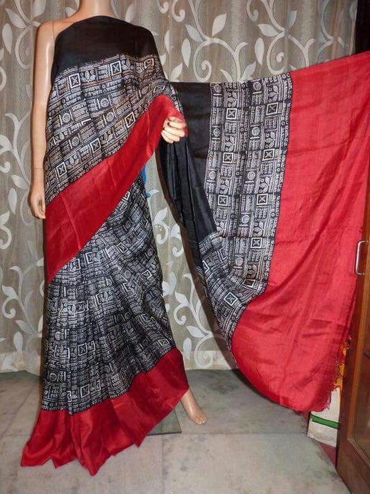 Red Grey Pure Silk Mark Certified Murshidabad Silk Sarees - Dailybuyys