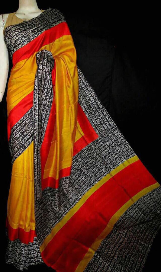 Yellow Grey Pure Silk Mark Certified Murshidabad Silk Sarees - Dailybuyys