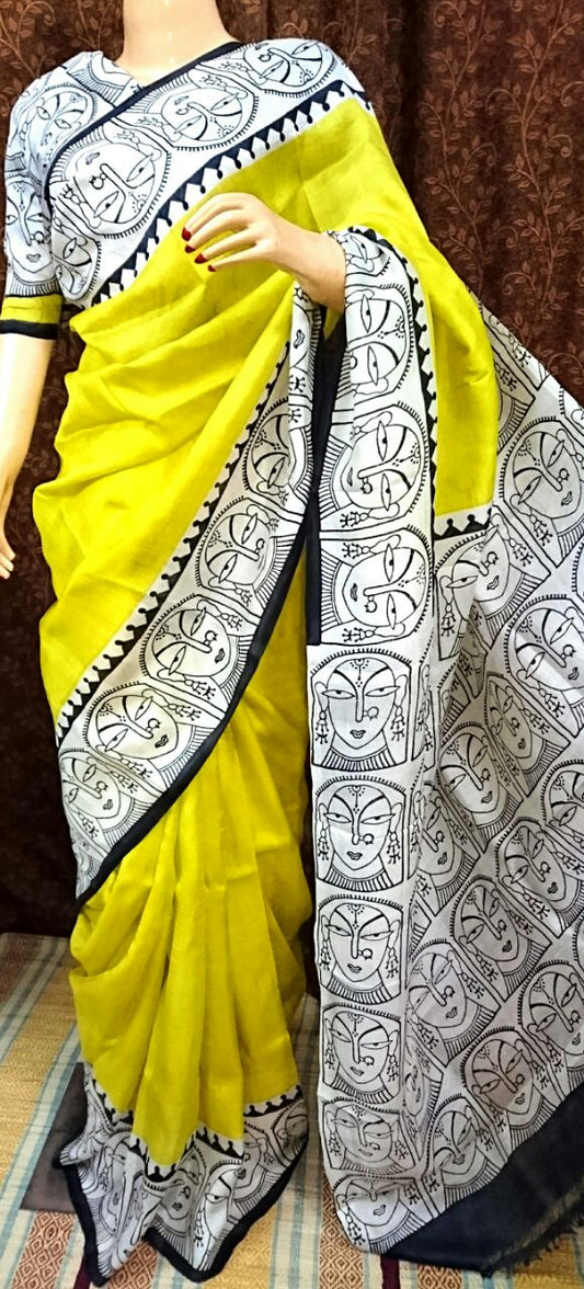 Yellow Pure Silk Mark Certified Murshidabad Silk Sarees - Dailybuyys