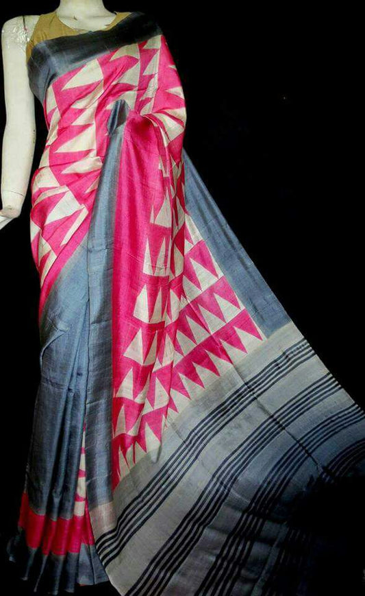 Pink Pure Silk Mark Certified Murshidabad Silk Sarees - Dailybuyys