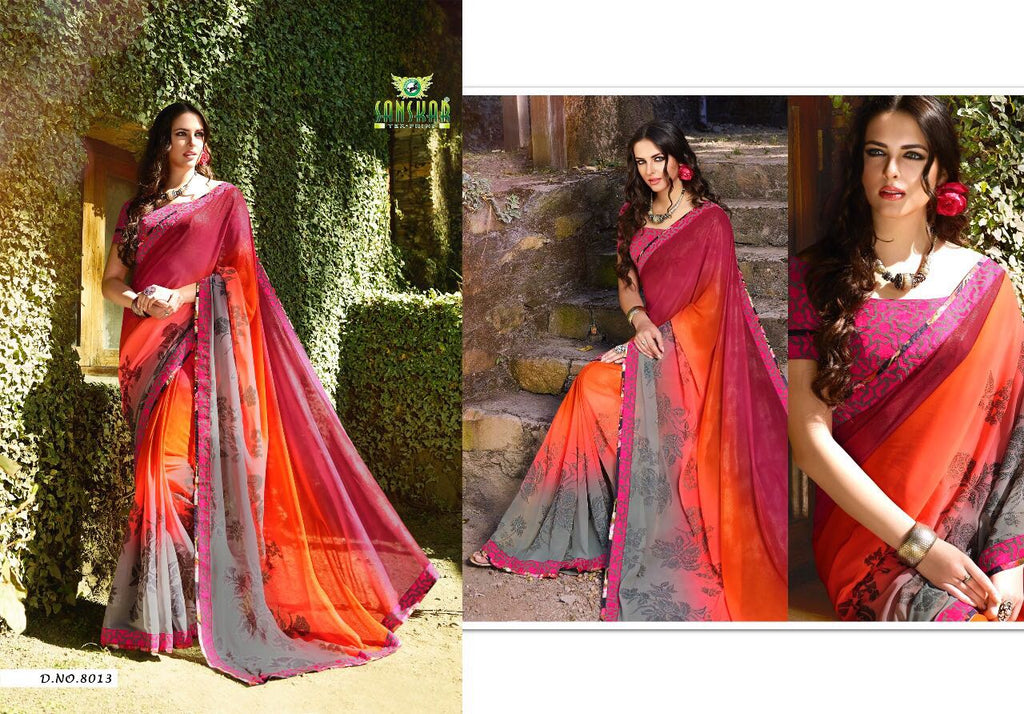 Red Bamberg Georgette Sarees
