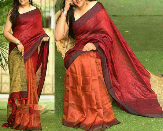 Maroon Pure Linen Sarees - Dailybuyys