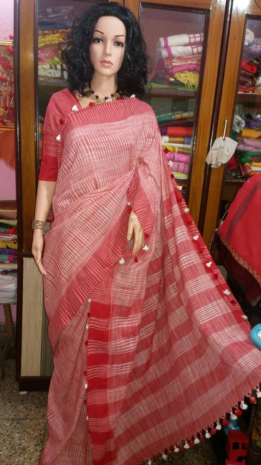 Red Bengal Handloom Khadi Sarees - Dailybuyys