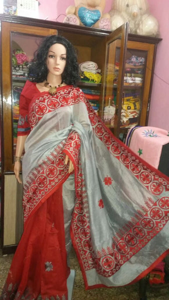 Red White Kathiawari Sarees