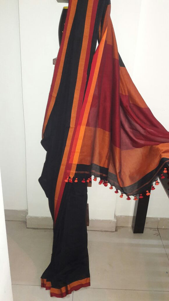 Brown Black Bengal Handloom Khadi Sarees Get Extra 10% Discount on All Prepaid Transaction
