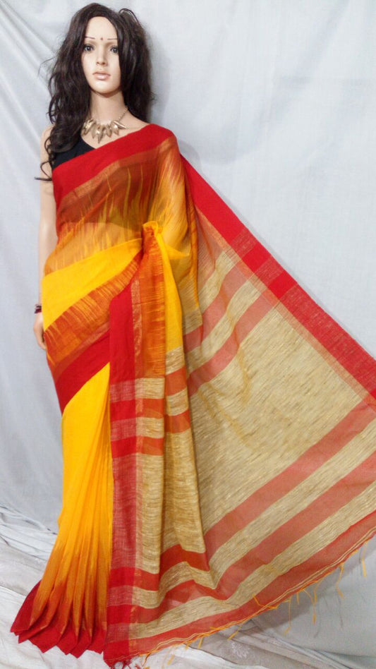 Yellow Red Ikkat Sarees - Dailybuyys