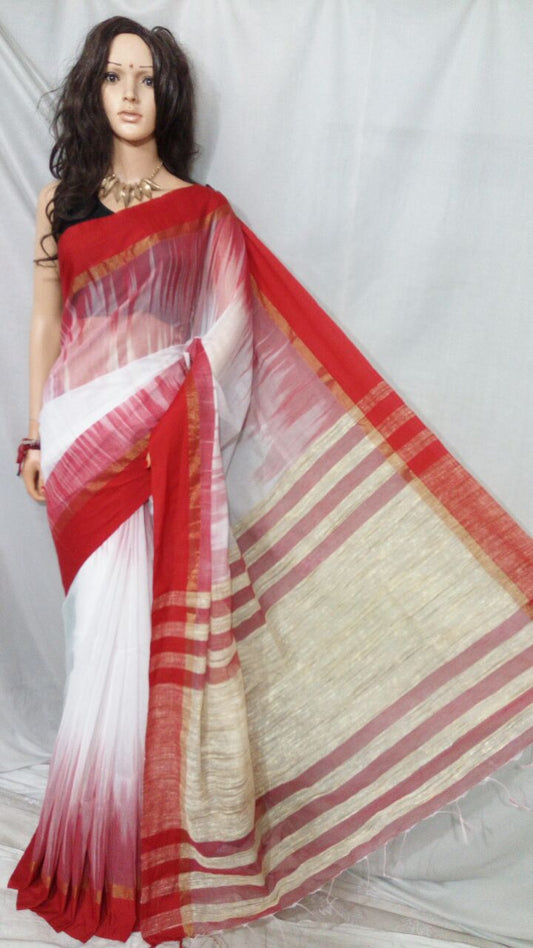 Red White Ikkat Sarees - Dailybuyys