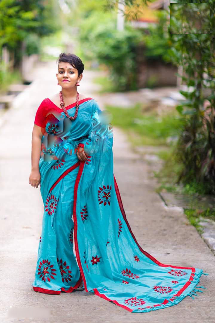 Blue Applique Sarees - Dailybuyys