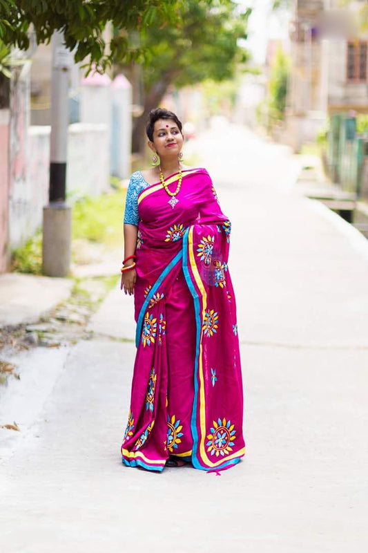 Pink Applique Sarees - Dailybuyys