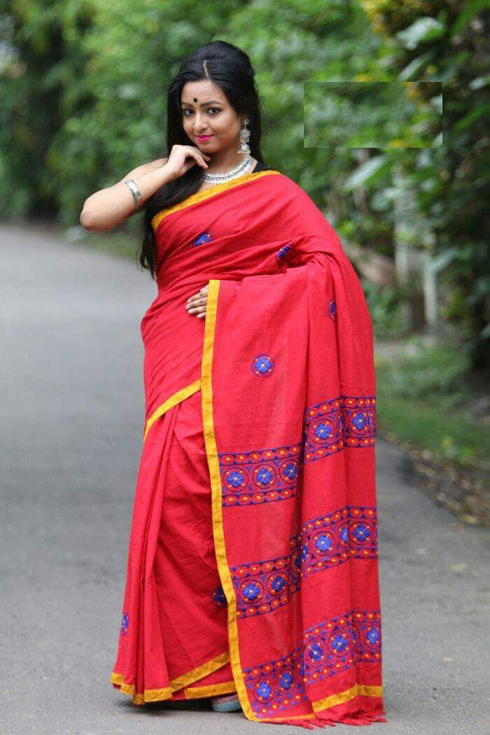 Red Applique Sarees - Dailybuyys