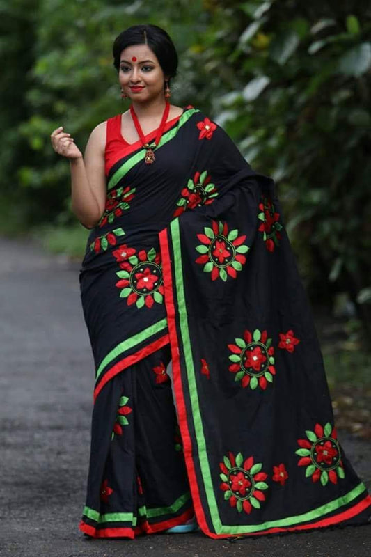 Black Applique Sarees - Dailybuyys