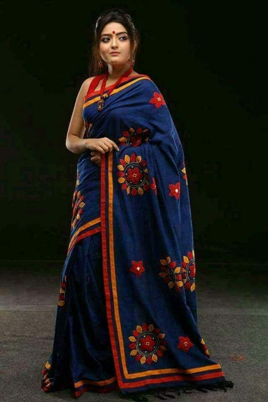 Blue Applique Sarees - Dailybuyys