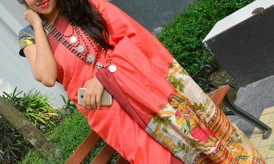 Pink  Zari Border Pure Silk Mark Certified Tussar Silk Sarees - Dailybuyys