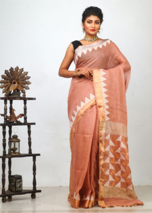 Pink Pure Linen Sarees - Dailybuyys