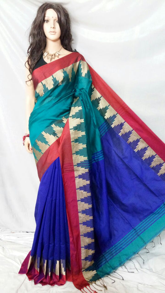 Syk Blue Pure Cotton Silk Sarees - Dailybuyys