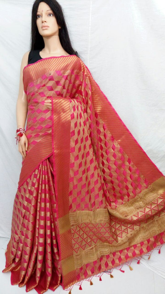 Red Pure Cotton Silk Sarees - Dailybuyys