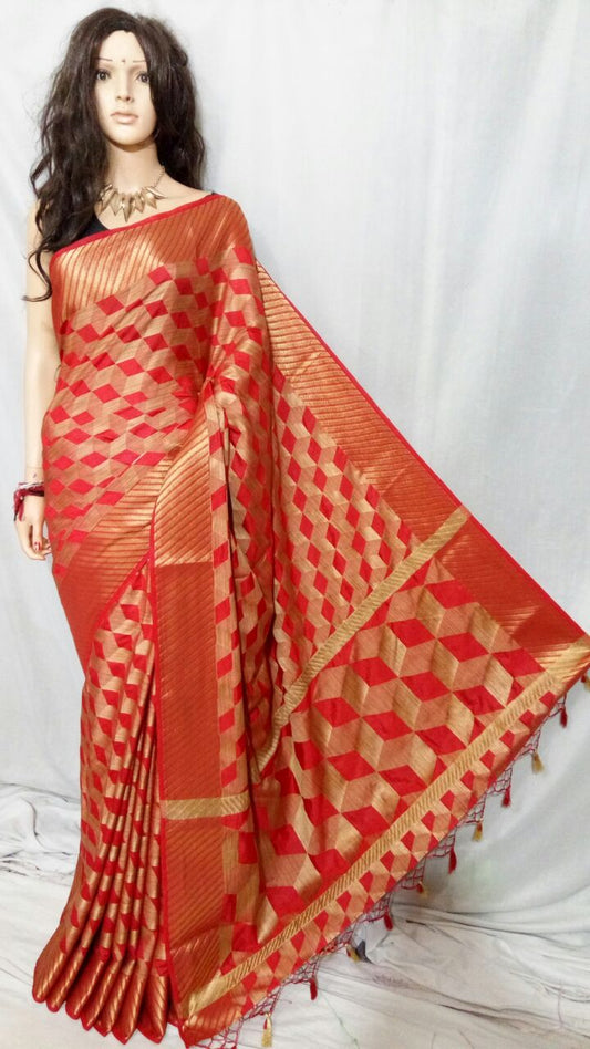 Red Pure Cotton Silk Sarees - Dailybuyys