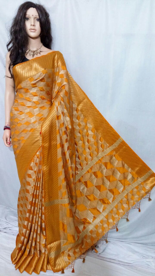 Yellow Pure Cotton Silk Sarees - Dailybuyys