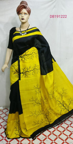 Black Yellow Pure Silk Mark Certified Murshidabad Silk Sarees