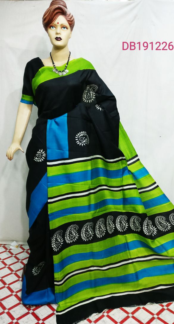 Black Green Pure Silk Mark Certified Murshidabad Silk Sarees - Dailybuyys