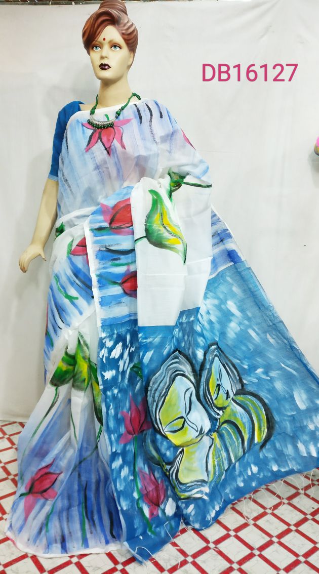 White Sky Pure Cotton Silk Sarees - Dailybuyys