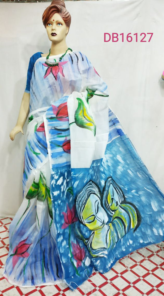 White Sky Pure Cotton Silk Sarees - Dailybuyys