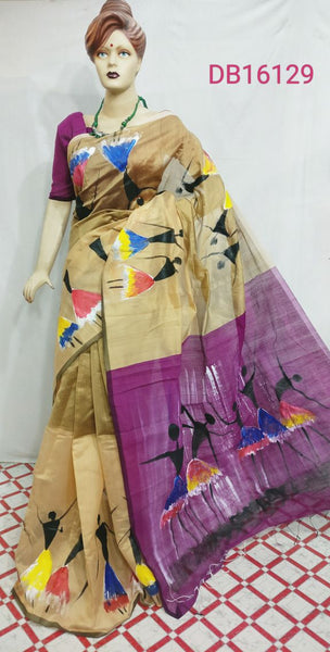 Beige Violet Bengal Handloom Silk Sarees
