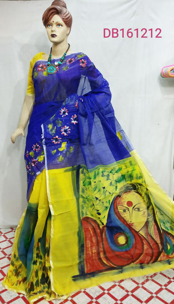 Blue Yellow Bengal Handloom Silk Sarees