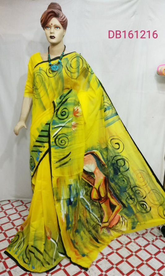 Yellow Pure Cotton Silk Sarees - Dailybuyys
