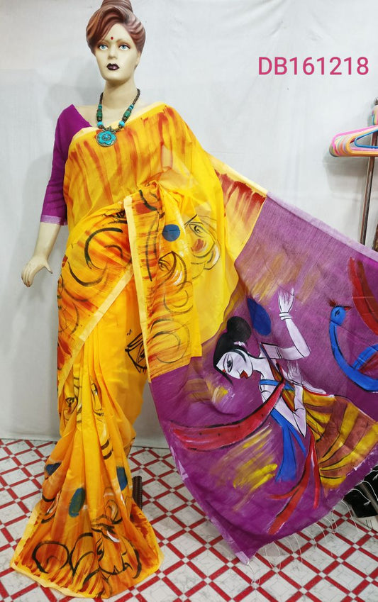 Yellow Pink Pure Cotton Silk Sarees - Dailybuyys