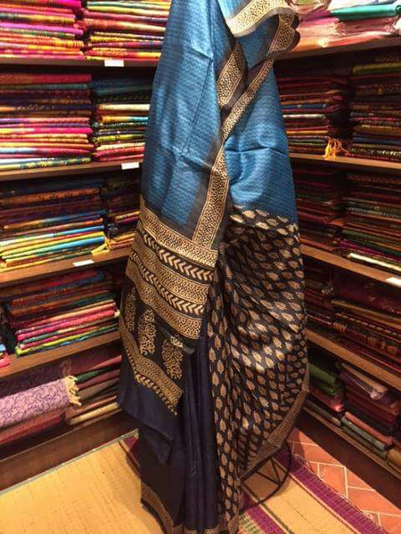 Blue Black Pure Silk Mark Certified Tussar Ghicha Silk Sarees