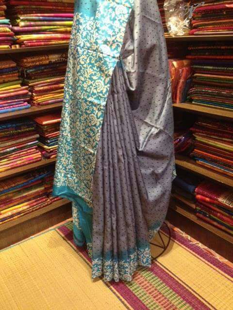 Grey Sky Pure Silk Mark Certified Tussar Ghicha Silk Sarees - Dailybuyys