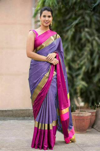 Purple Pink Pure Cotton Silk Sarees