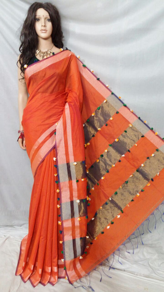 Orange Pure Cotton Silk Sarees - Dailybuyys