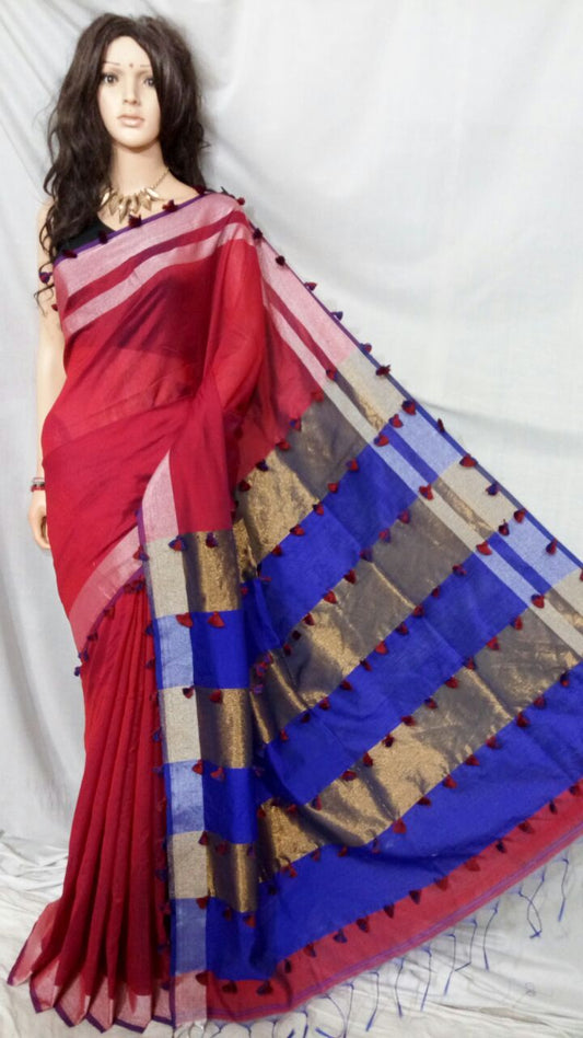 Red Pure Cotton Silk Sarees - Dailybuyys