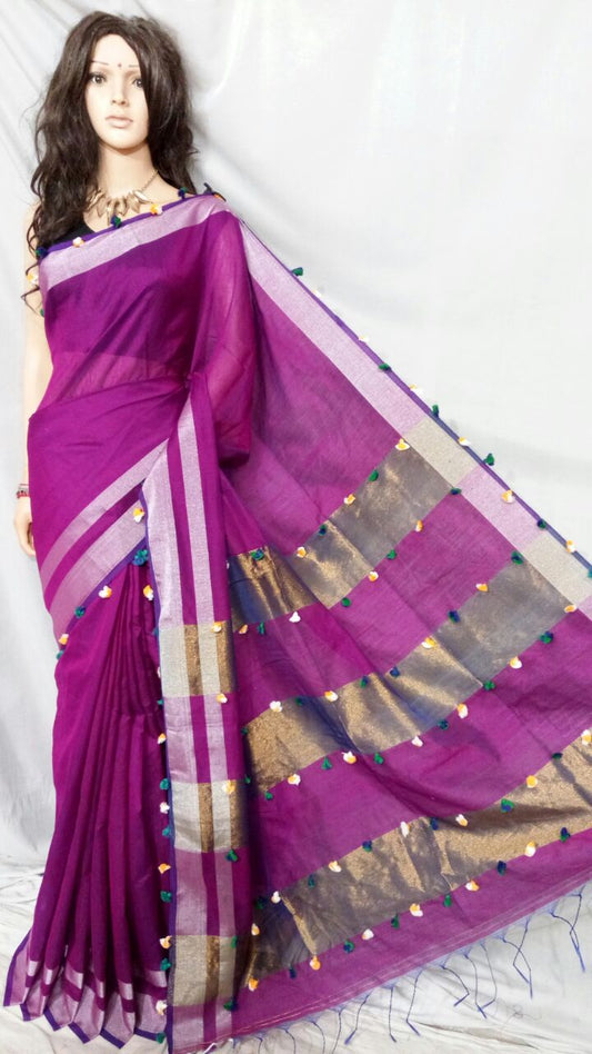 Violet Pure Cotton Silk Sarees - Dailybuyys