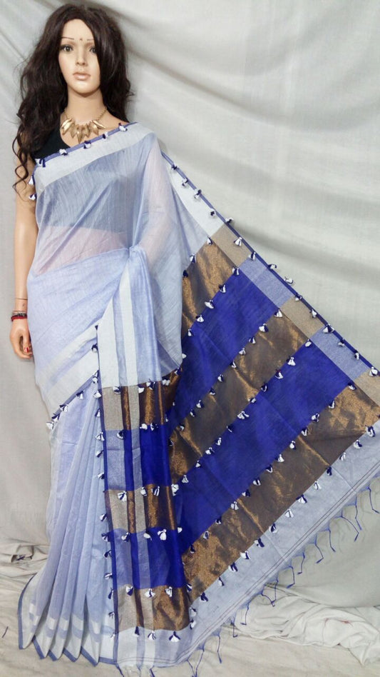 White Pure Cotton Silk Sarees - Dailybuyys